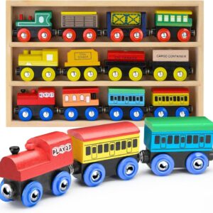 "Wooden Train Set 12 PCS - Magnetic Engines & Toys"